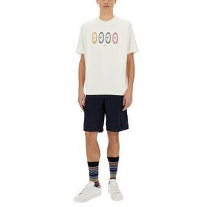PS PAUL SMITH Men's Crew Neck T-Shirt with Bicycle Wheel Print Men BLUE Pants